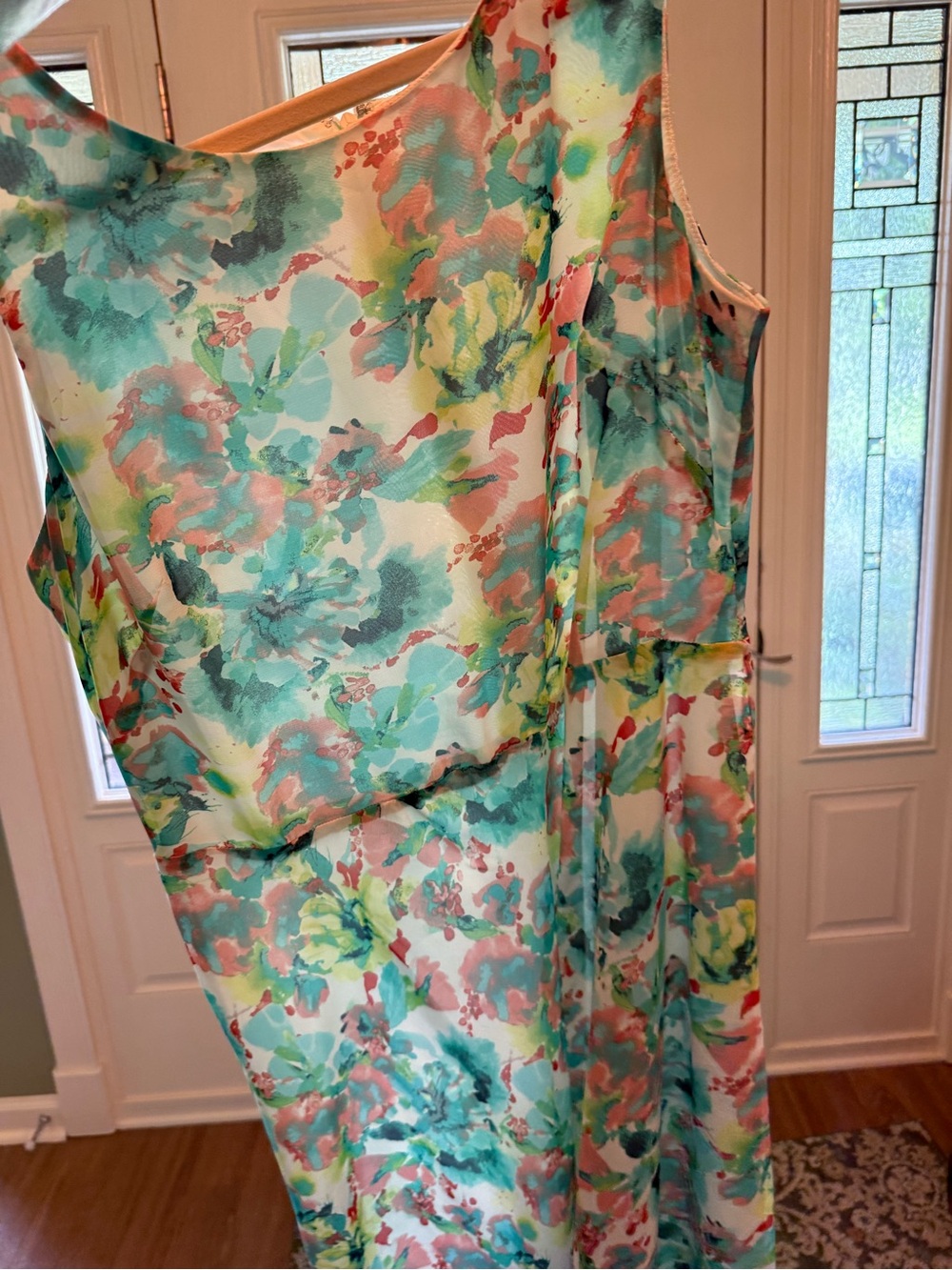 Floral Watercolor A-Line Sundress in Teal & Coral - Picture 6 of 11